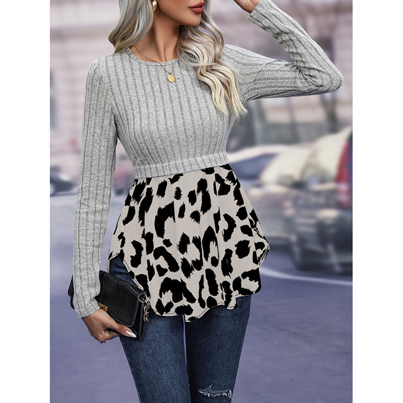 Grey Round Neck Ribbed Pullover