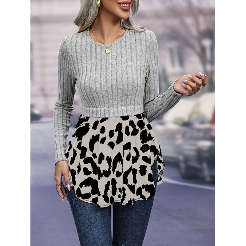 Grey Round Neck Ribbed Pullover