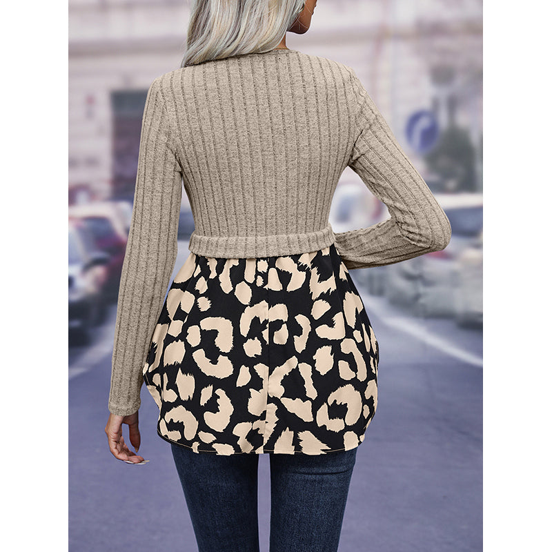 Khaki Ribbed Long Sleeves Pullover