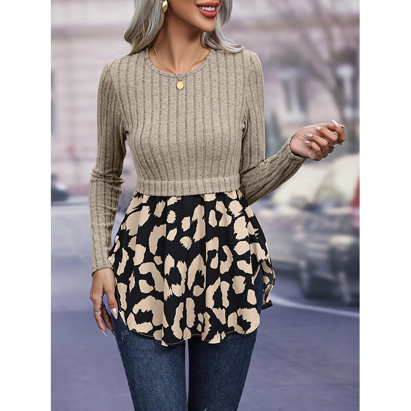 Khaki Ribbed Long Sleeves Pullover