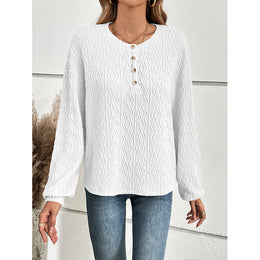 White Self Design Puff Sleeves Boxy Top