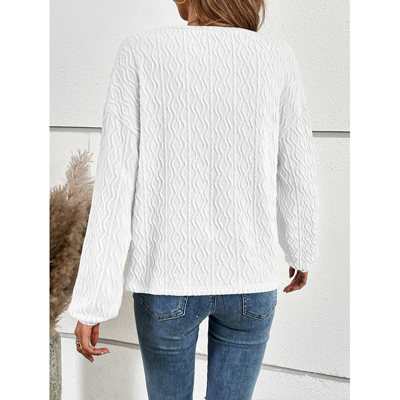 White Self Design Puff Sleeves Boxy Top