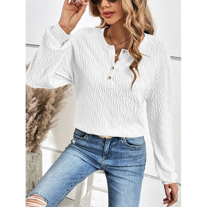 White Self Design Puff Sleeves Boxy Top