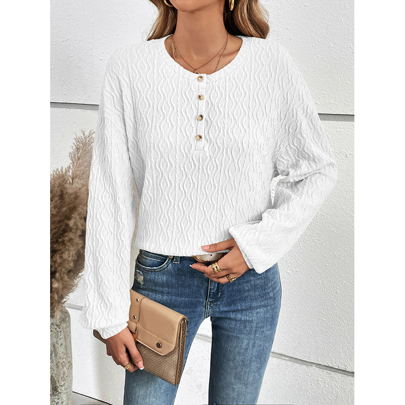 White Self Design Puff Sleeves Boxy Top