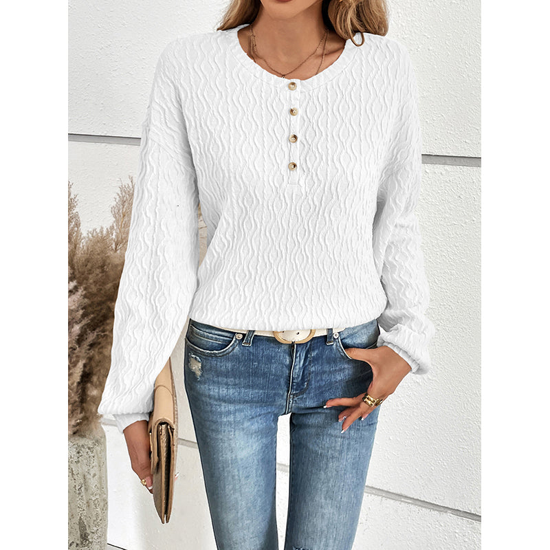 White Self Design Puff Sleeves Boxy Top