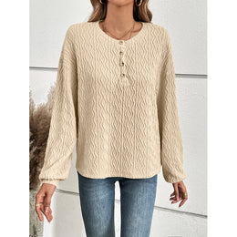 Beige Self Design Cuffed Sleeves Boxy Top