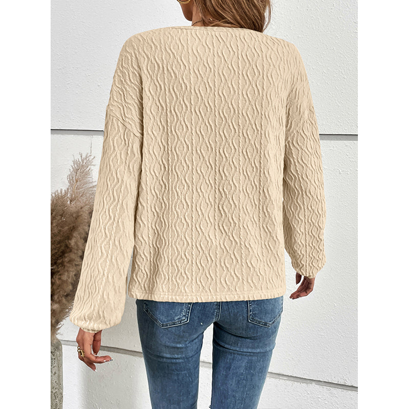 Beige Self Design Cuffed Sleeves Boxy Top