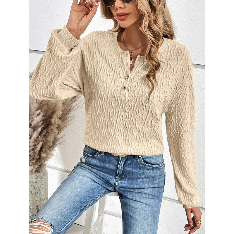 Beige Self Design Cuffed Sleeves Boxy Top