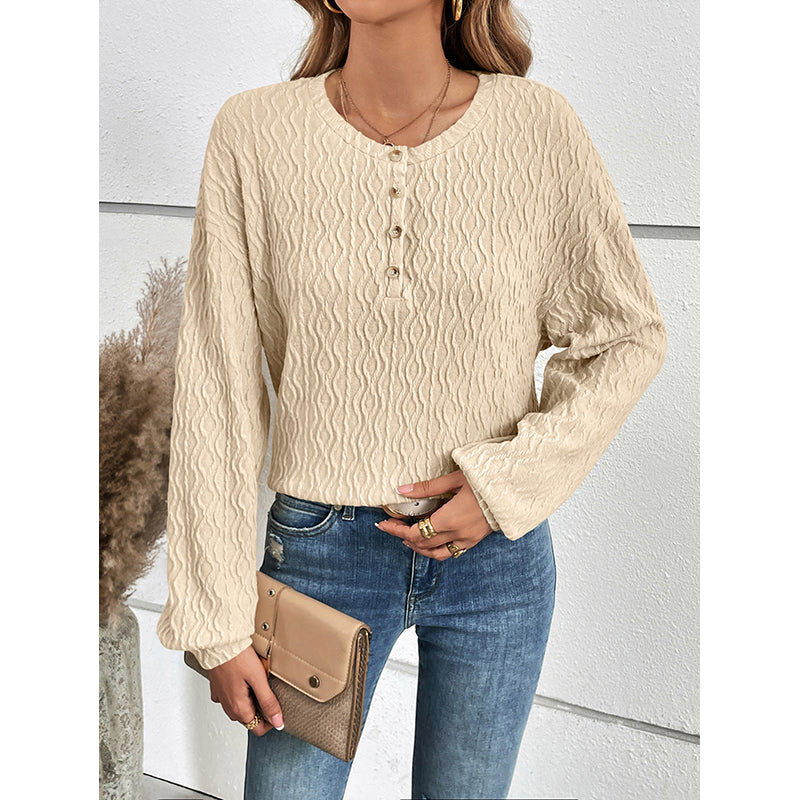 Beige Self Design Cuffed Sleeves Boxy Top