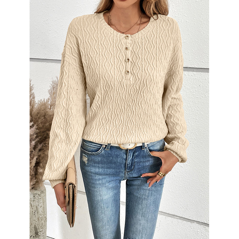 Beige Self Design Cuffed Sleeves Boxy Top