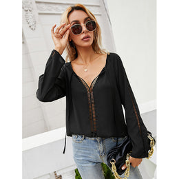 Black V-Neck Puff Sleeve Top