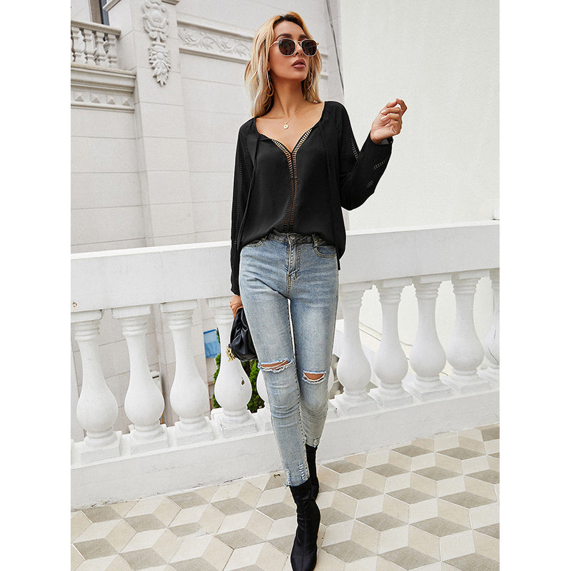 Black V-Neck Puff Sleeve Top