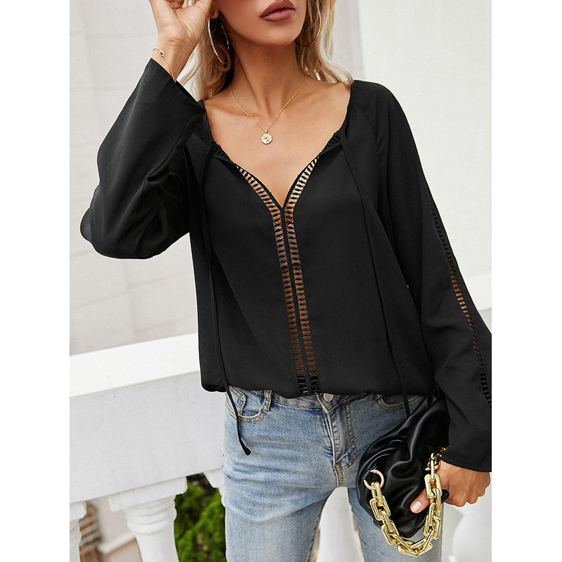 Black V-Neck Puff Sleeve Top