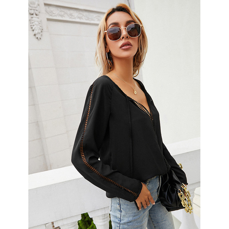 Black V-Neck Puff Sleeve Top