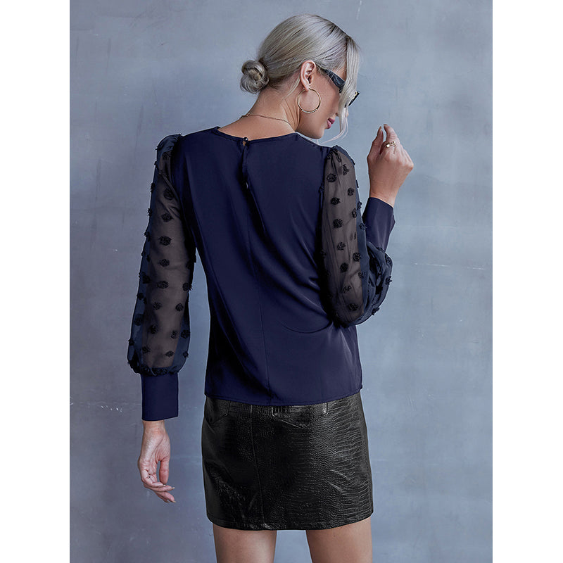 Blue Cuffed Sleeves Top