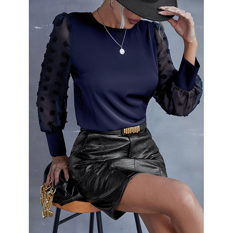 Blue Cuffed Sleeves Top