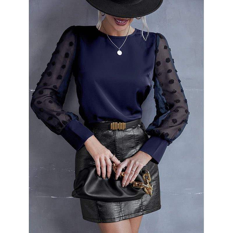 Blue Cuffed Sleeves Top