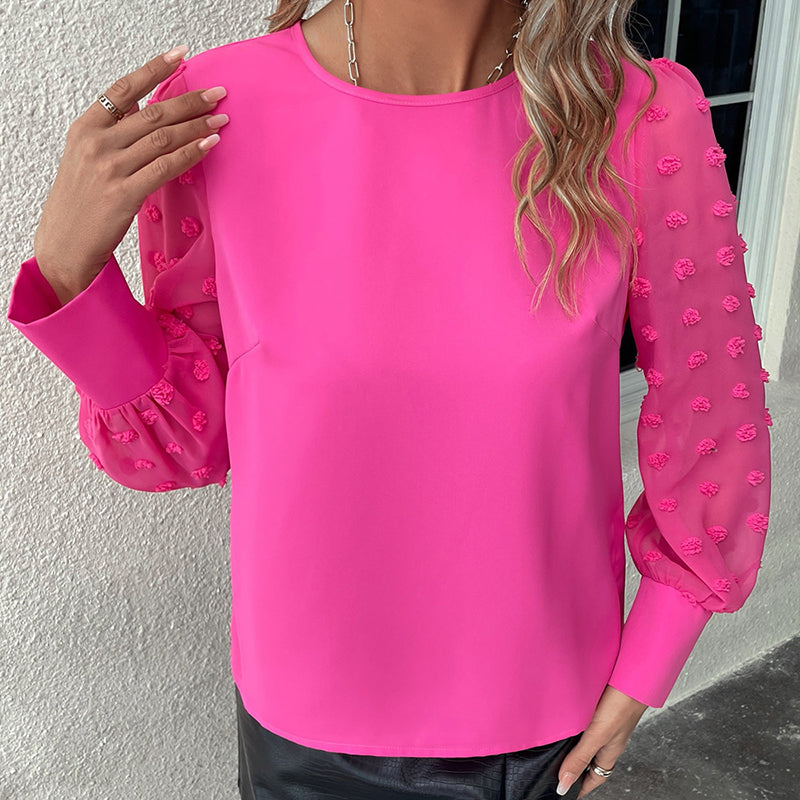 Round Neck Cuffed Sleeves Top