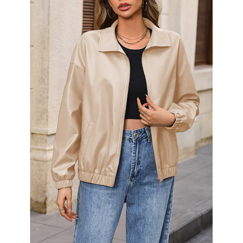 Beige Solid Windcheater Jacket