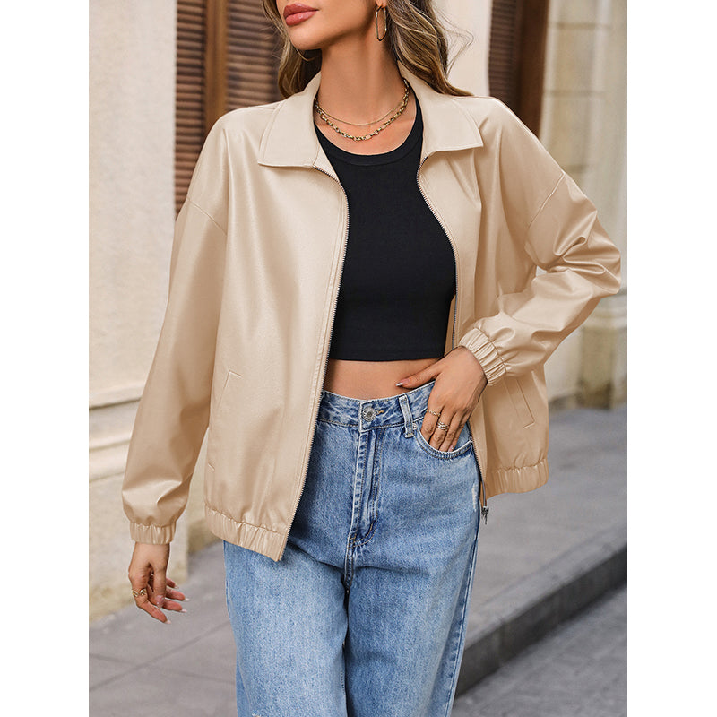 Beige Solid Windcheater Jacket