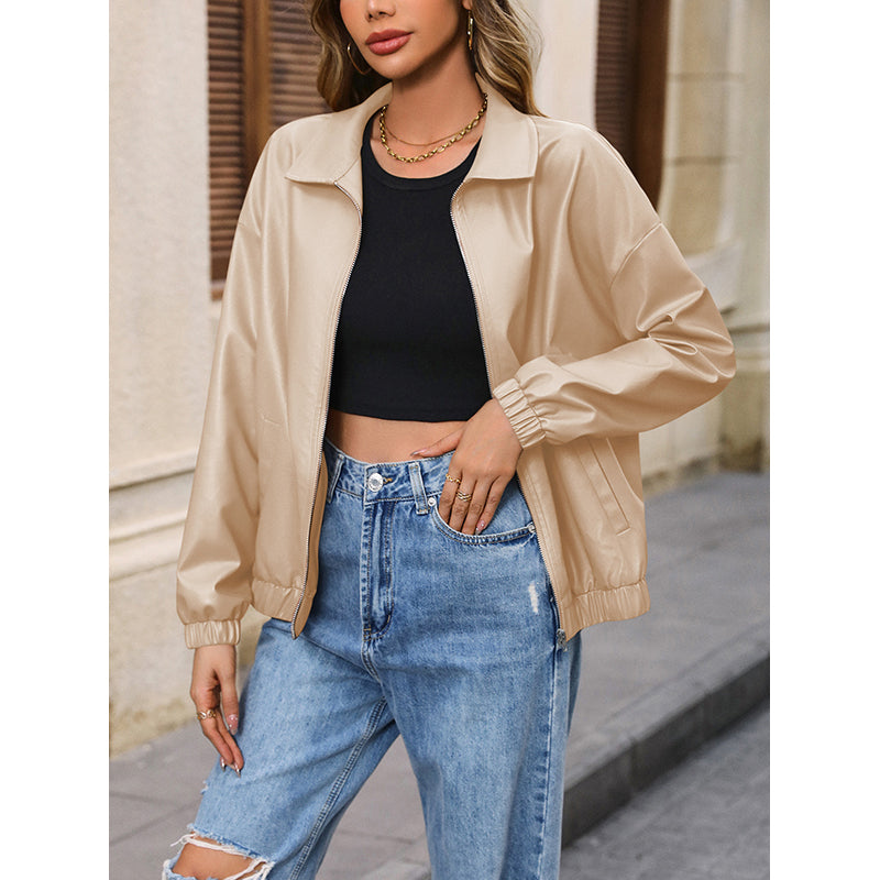 Beige Solid Windcheater Jacket