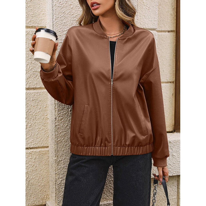 Brown Windcheater Stand Collar Bomber Jacket
