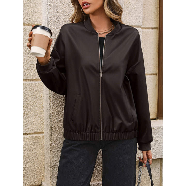 Coffee Brown Windcheater Stand Collar Bomber Jacket