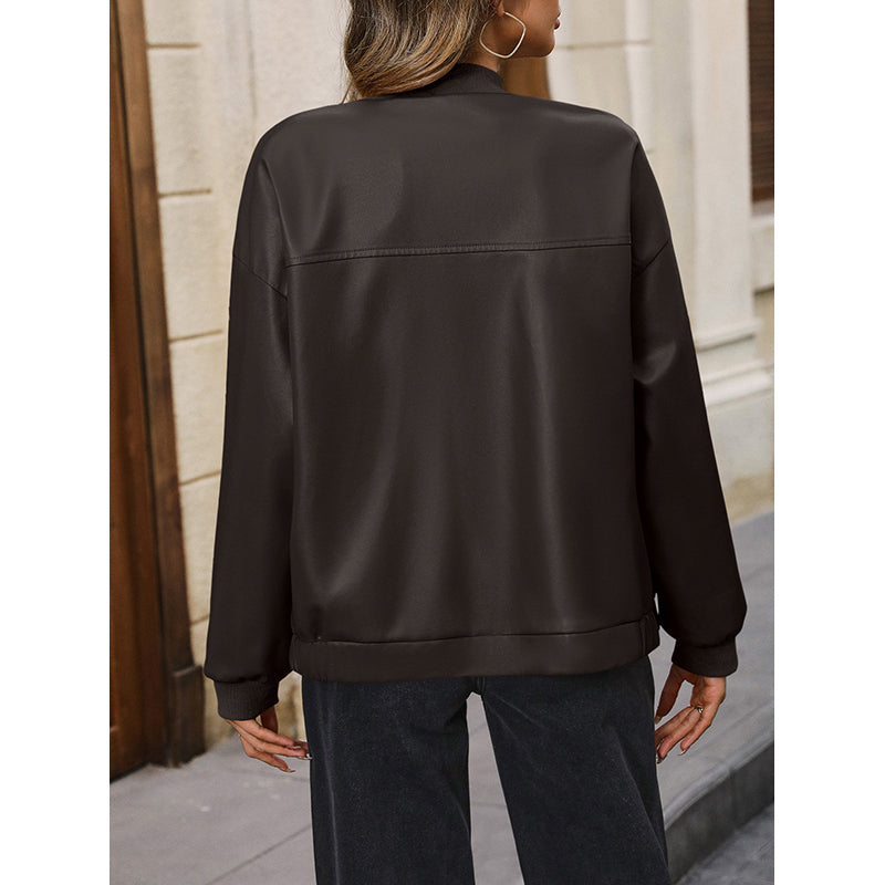 Coffee Brown Windcheater Stand Collar Bomber Jacket