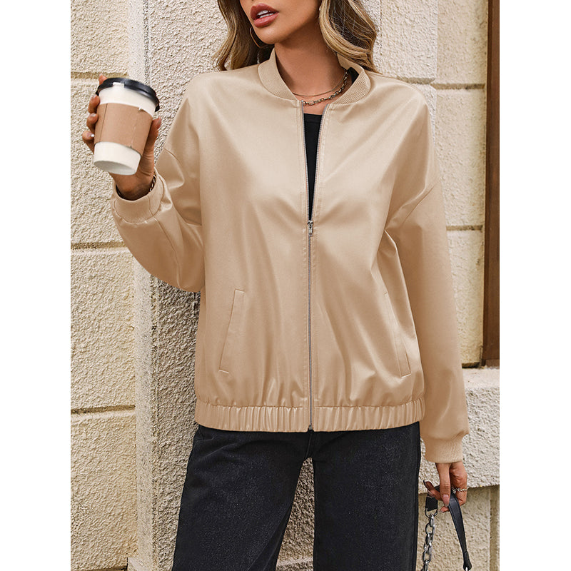 Beige Windcheater Bomber Jacket