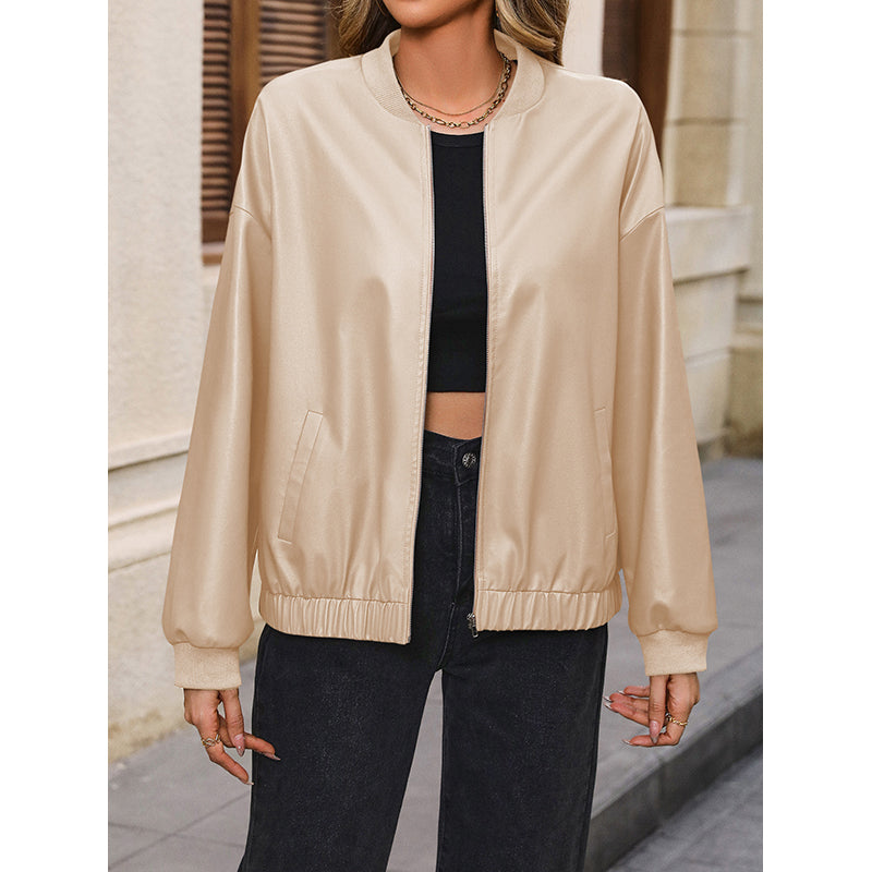 Beige Windcheater Bomber Jacket