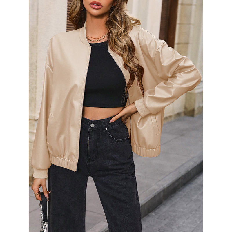 Beige Windcheater Bomber Jacket
