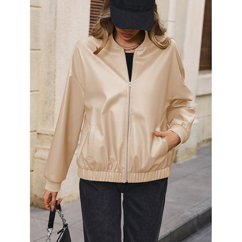Beige Windcheater Bomber Jacket