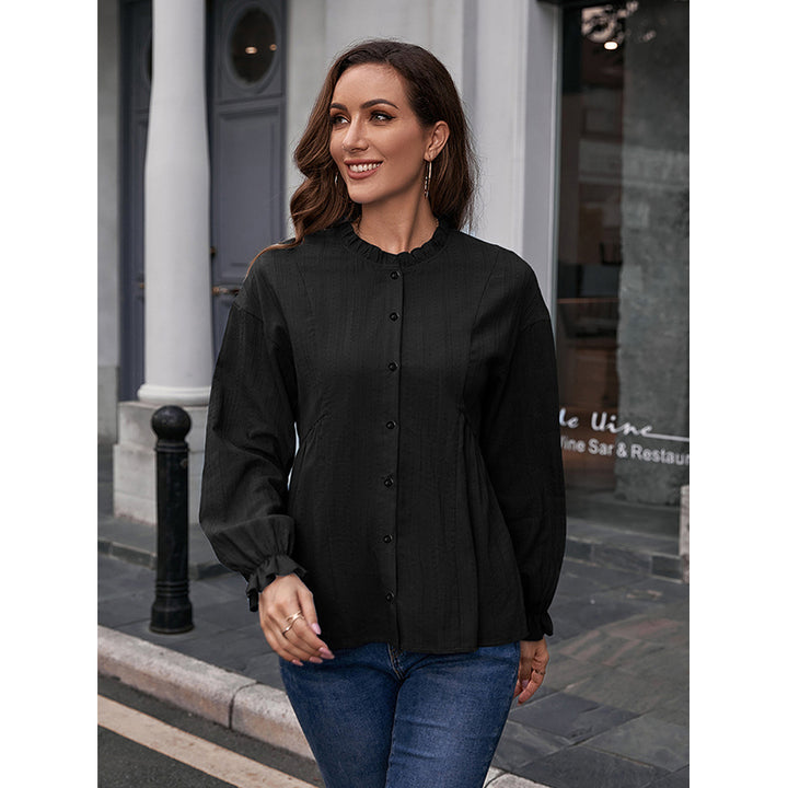 Black Collarless Casual Shirt