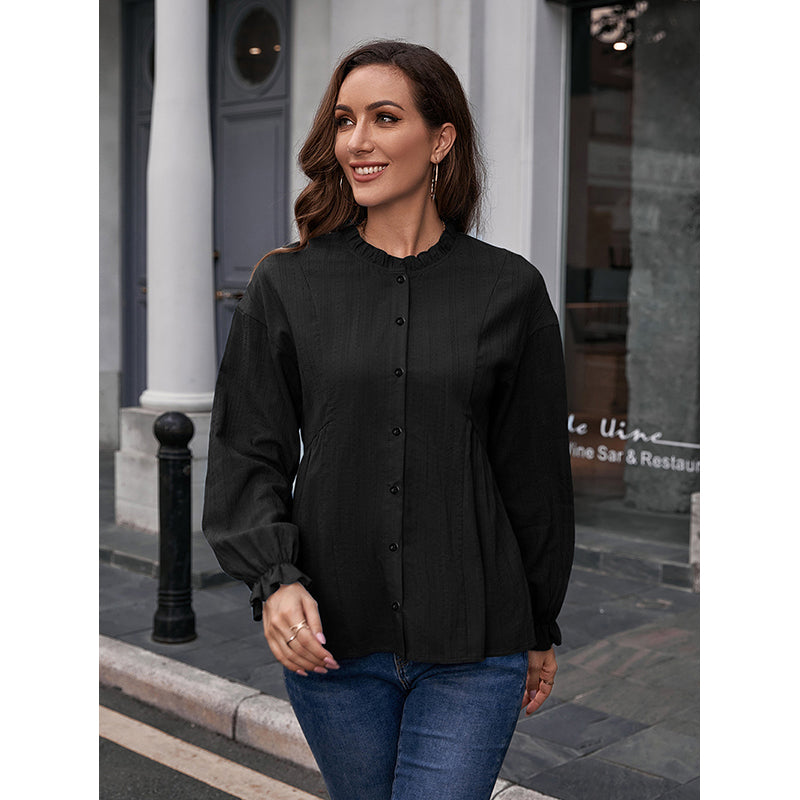 Black Collarless Casual Shirt