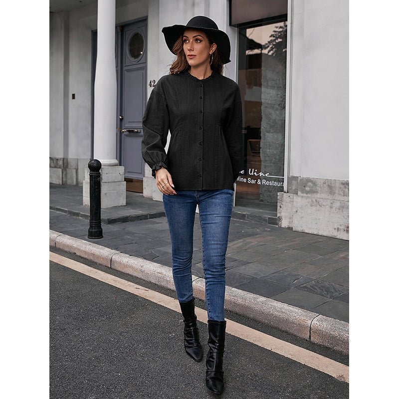 Black Collarless Casual Shirt