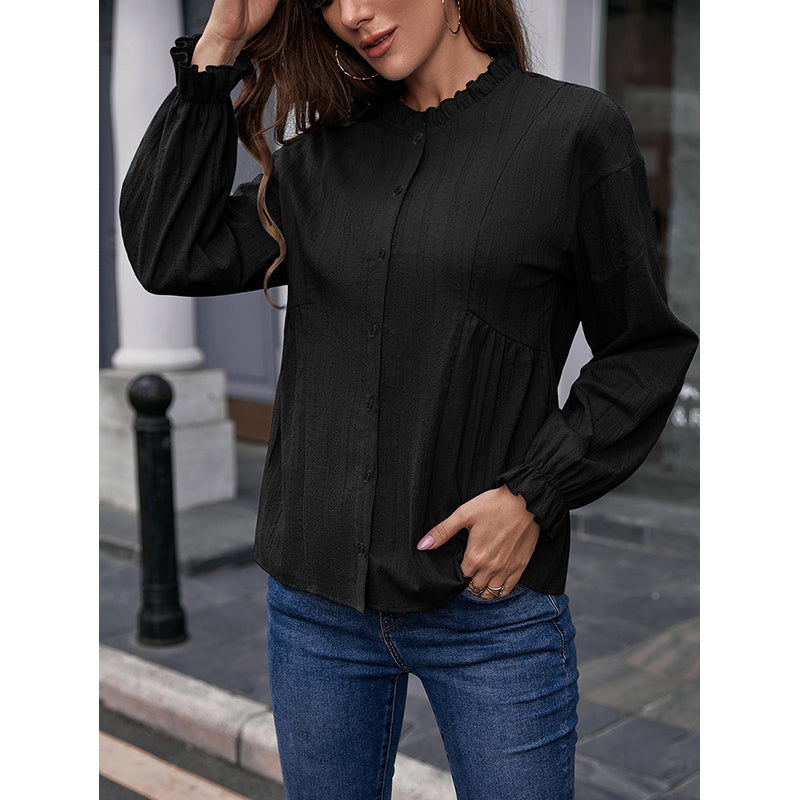 Black Collarless Casual Shirt