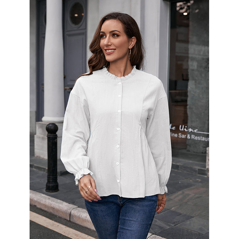 White Collarless Cotton Casual Shirt
