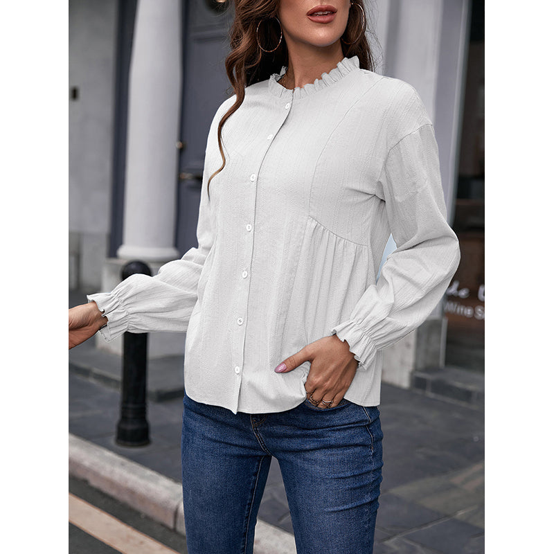 White Collarless Cotton Casual Shirt