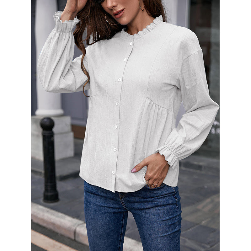 White Collarless Cotton Casual Shirt
