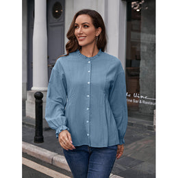 Blue Collarless Cotton Casual Shirt