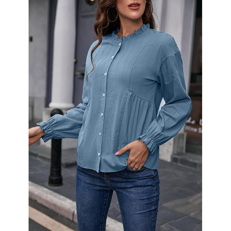 Blue Collarless Cotton Casual Shirt