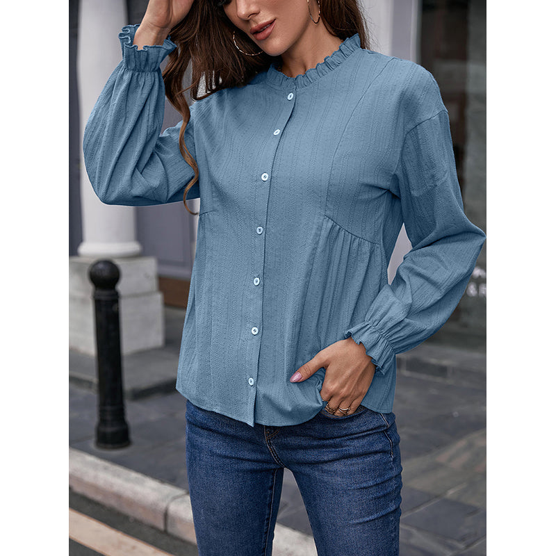 Blue Collarless Cotton Casual Shirt