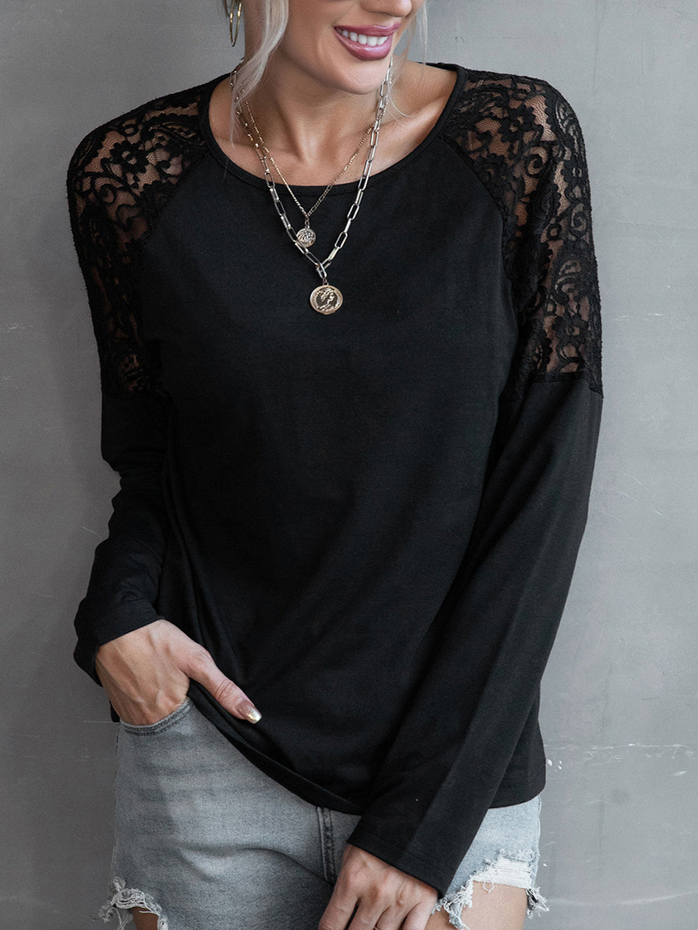 Black Round Neck Top