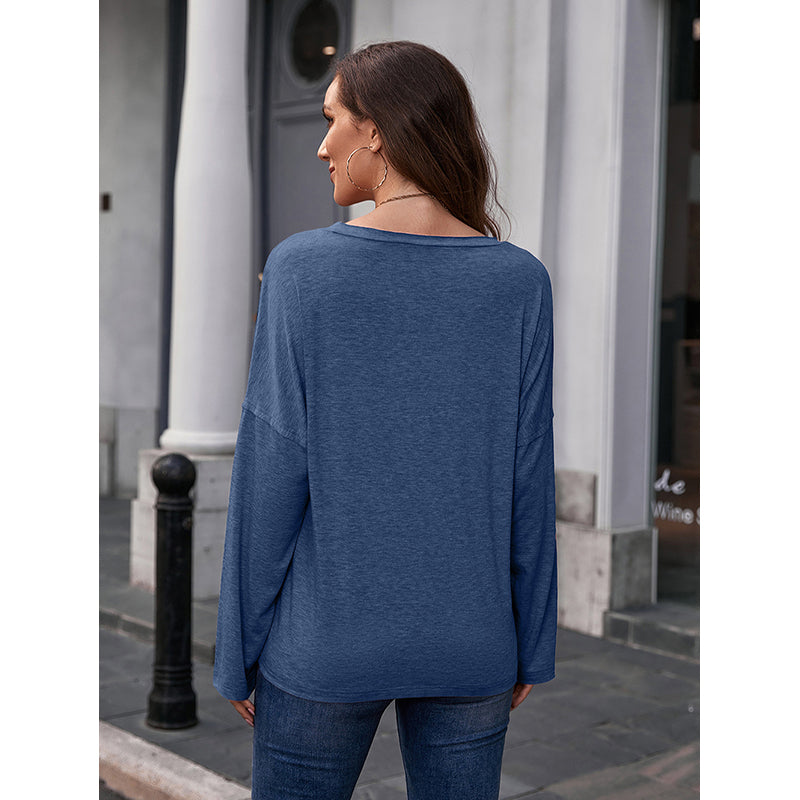 Blue Graphic Printed Long Sleeve Top