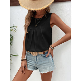 Black Pleated Sleeveless Top