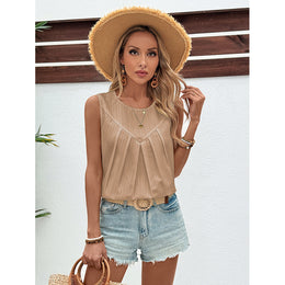 Round Neck Sleeveless Gathered or Pleated Top