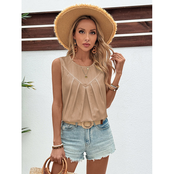 Round Neck Sleeveless Gathered or Pleated Top