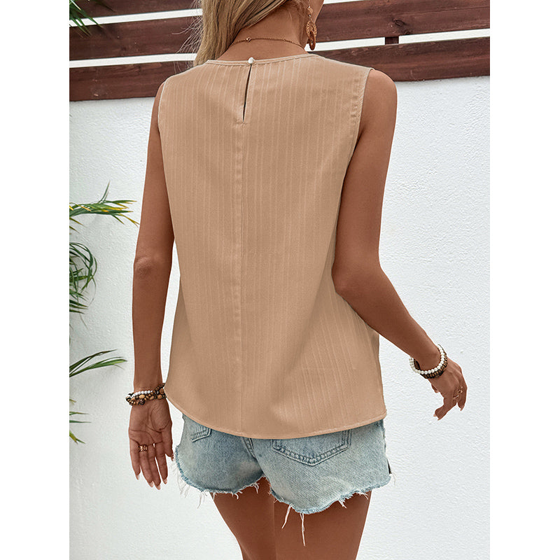 Round Neck Sleeveless Gathered or Pleated Top