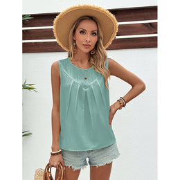 Round Neck Sleeveless Gathered or Pleated Top