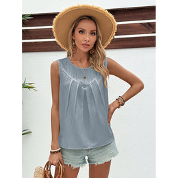 Blue Round Neck Sleeveless Top